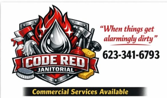 Gold seal with "Code Red Janitorial" and "Quality Seal" best prices.